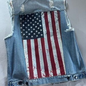 Denim Vest with American Flag Design
